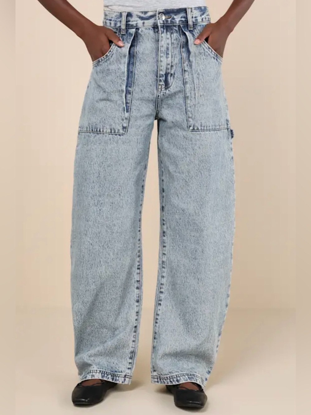 Steve Madden Light Blue Hansen High-Rise Medium Wash Barrel Wide-Leg Jeans